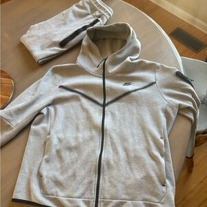 Nike tech Light Gray Hooded Full-Zip Jacket with Black Trim